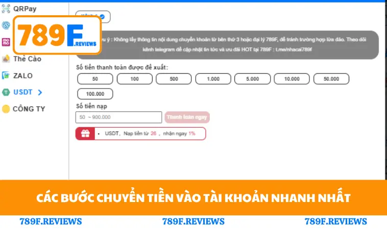 Nạp Tiền 789F 2 Các bước chuyển tiền vào tài khoản nhanh nhất